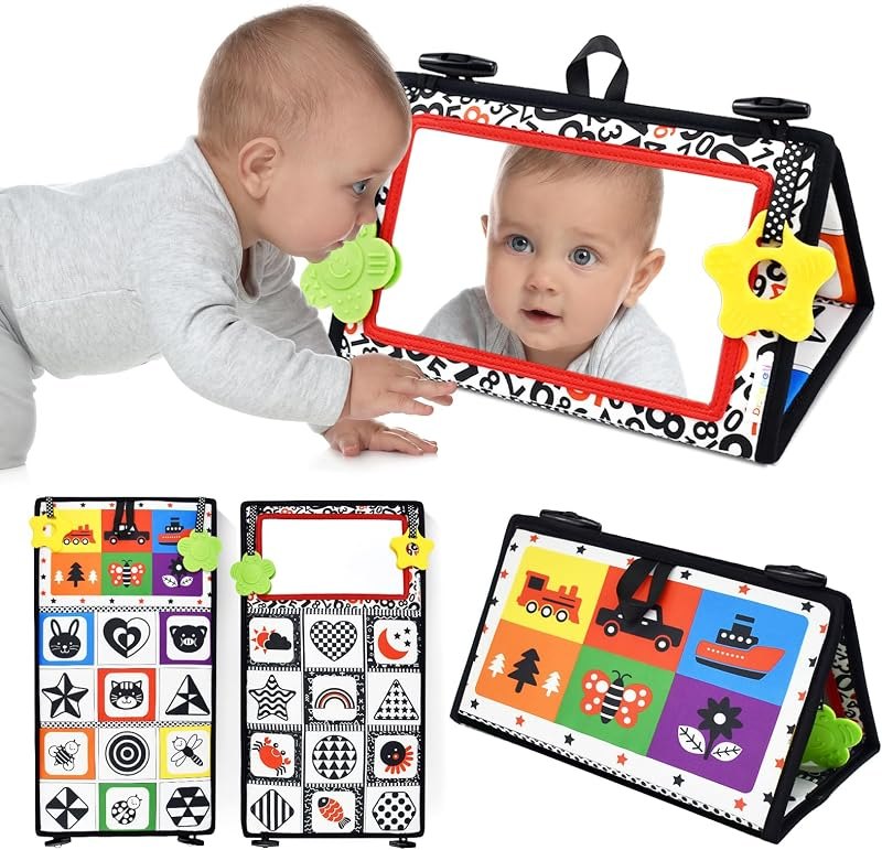 Tummy Time Floor Mirror, Baby Mirror, High Contrast Sensory Toys — Outdoor Sensory Play Set for outdoor sensory play set
