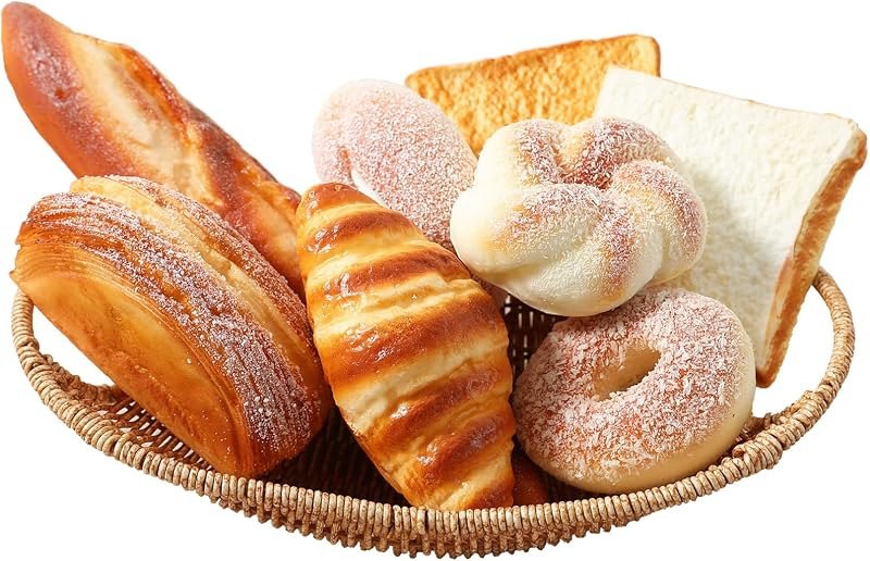 Joeabor 8pcs Artificial Bread Set, Realistic Fake Food for Display, Fake Bread for Decoration, Faux Food Props