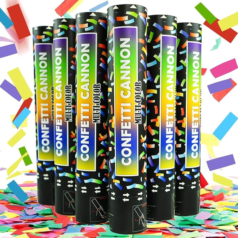 Biodegradable Confetti Cannon 6 Pack Multicolor Party Popper Shooters,12 Inch Large Confetti Cannon for Wedding