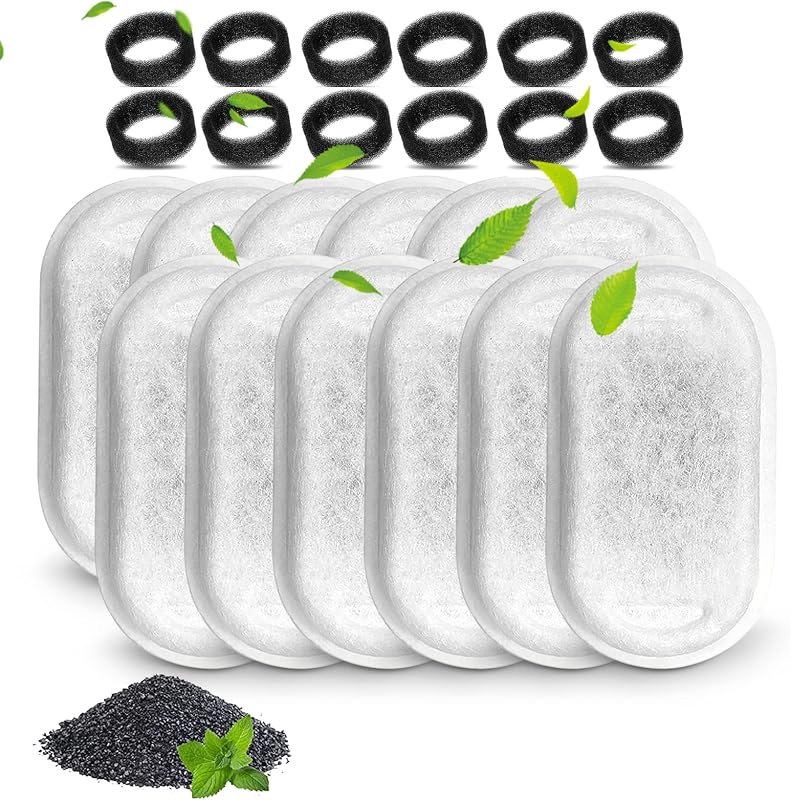 Cat Water Fountain Filters, Compatible with Stainless Steel Pet Fountain 12 Filters with 12 Sponges Replacement