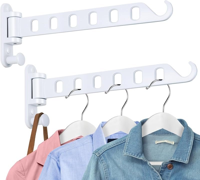 Laundry Drying Rack Wall Mounted - Swing Arm Clothes Hanger with 6-Hole, 180° Rotation Coat Hanger Holder, Foldable