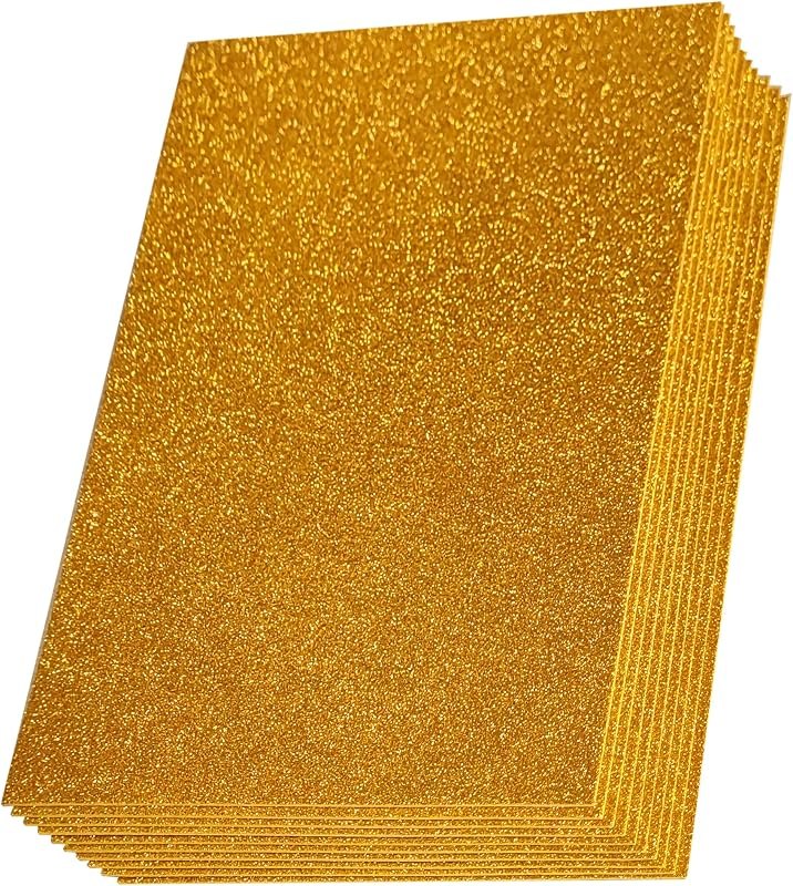 SALEMAR Gold Sticky Glitter Foam Sheets for Craft, 10 Packs Thick Self-Adhesive Sparkle EVA Paper Stickers for Craft