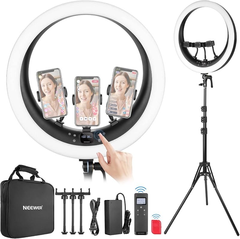 NEEWER Ring Light RP19H 19 Inch with Tripod Stand 3 Phone Holders — best tripod ring light kit for tripod ring light kit