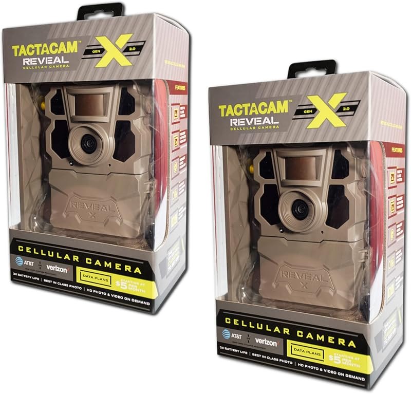 TACTACAM 2 Pack Reveal X Gen 2.0 LTE Cellular Trail Camera AT&T and Verizon, HD Video/Photo, Low Glow IR LED Flash