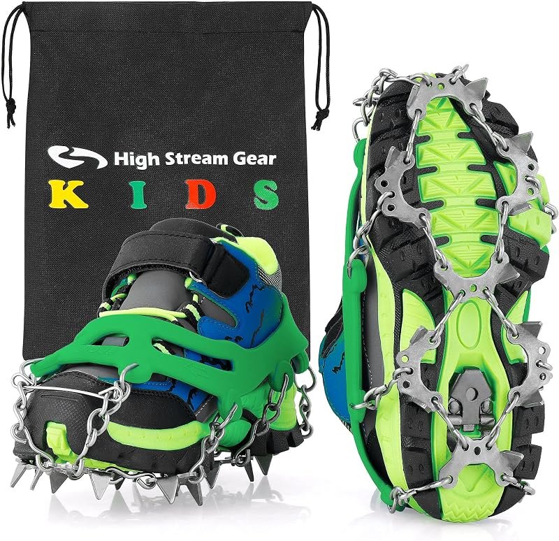 Kids Ice Cleats - Snow Crampons for Hiking Boots & Shoes with 14 Stainless Steel Spikes — snow traction cleats for