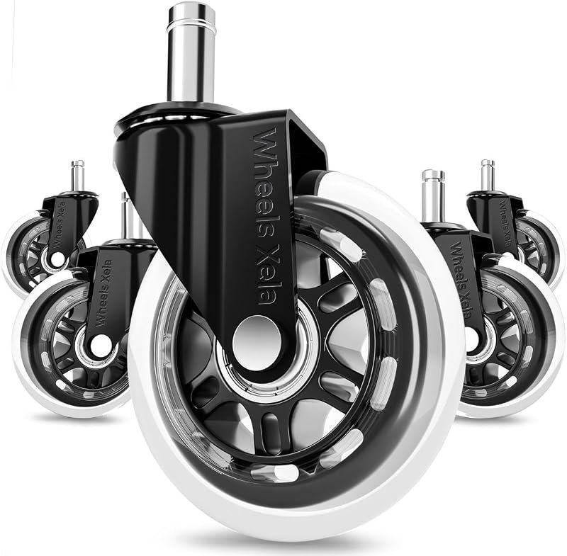 Office Chair Wheels, Heavy-Duty Replacement Rubber Chair Caster for Hardwood Floors & Carpet, Desk & Gaming Chair