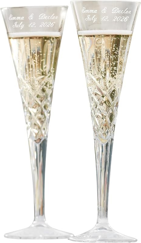 Let's Make Memories Personalized Toasting Flutes - European Fine Crystal - Wedding - Newlyweds - Bride & Groom -