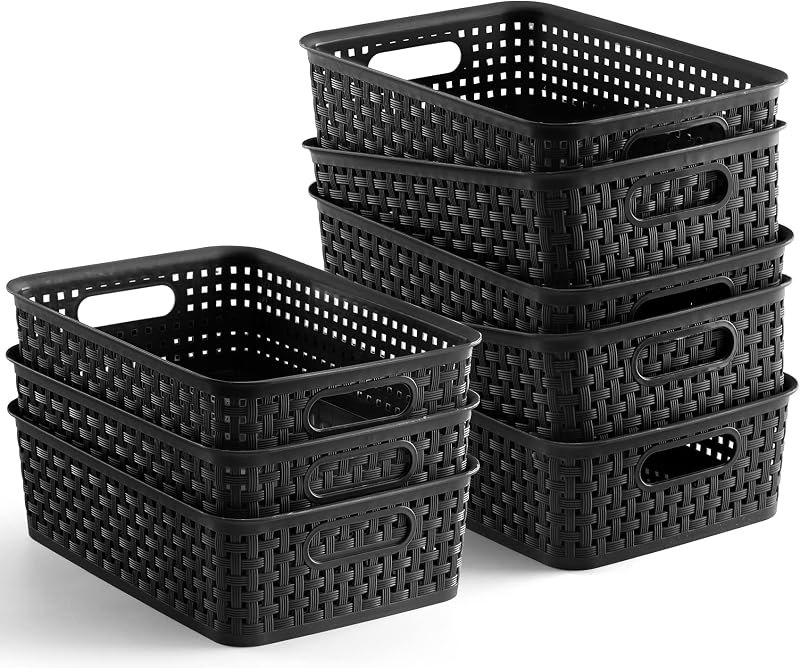 [ 8 Pack ] Plastic Storage Baskets, Small Pantry Organization and Storage Bins, Household Organizers for Laundry Room