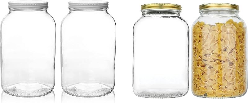 4 Pack - 1 Gallon Glass Large Mason Jars Wide Mouth with Airtight Metal Lid - Safe for Fermenting Kombucha Kefir