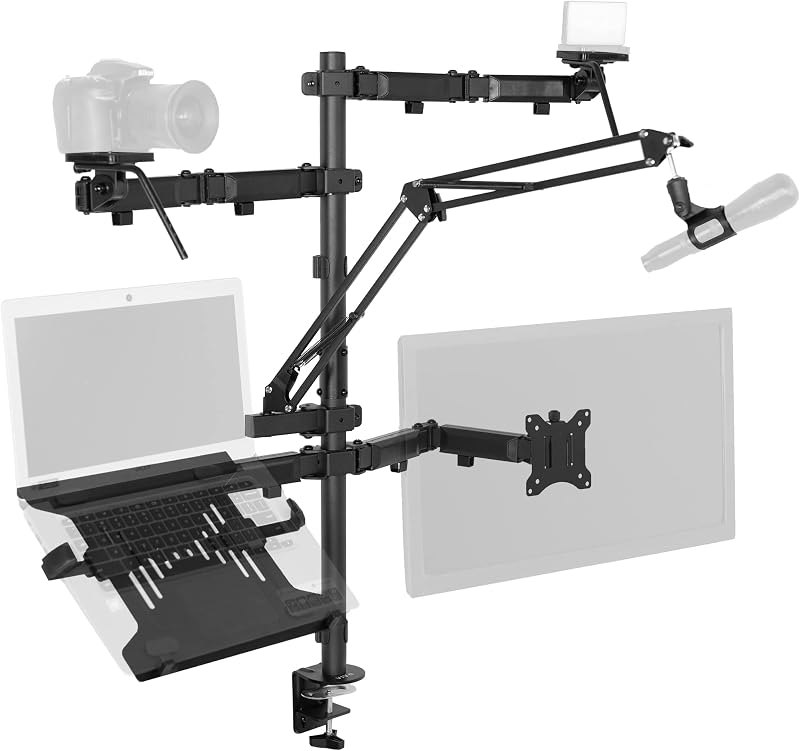 VIVO All-in-One Computer Studio Desk Mount, Mic Boom, Dual Monitor Mount up to 32 inches, Laptop Stand, Livestream