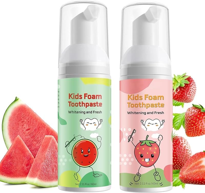 Foam Toothpaste Kids 2PCS, Toddler Toothpaste Cavity Protection, Clean and Whitening, 360ºCare, Portable, Kids Foam