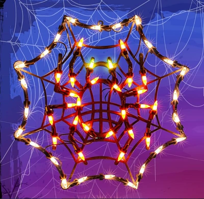 LAMPHOME 12.8" Halloween Decorations Window Silhouette Holiday Displays, Light Up Window Lights, Lighted Cobweb for
