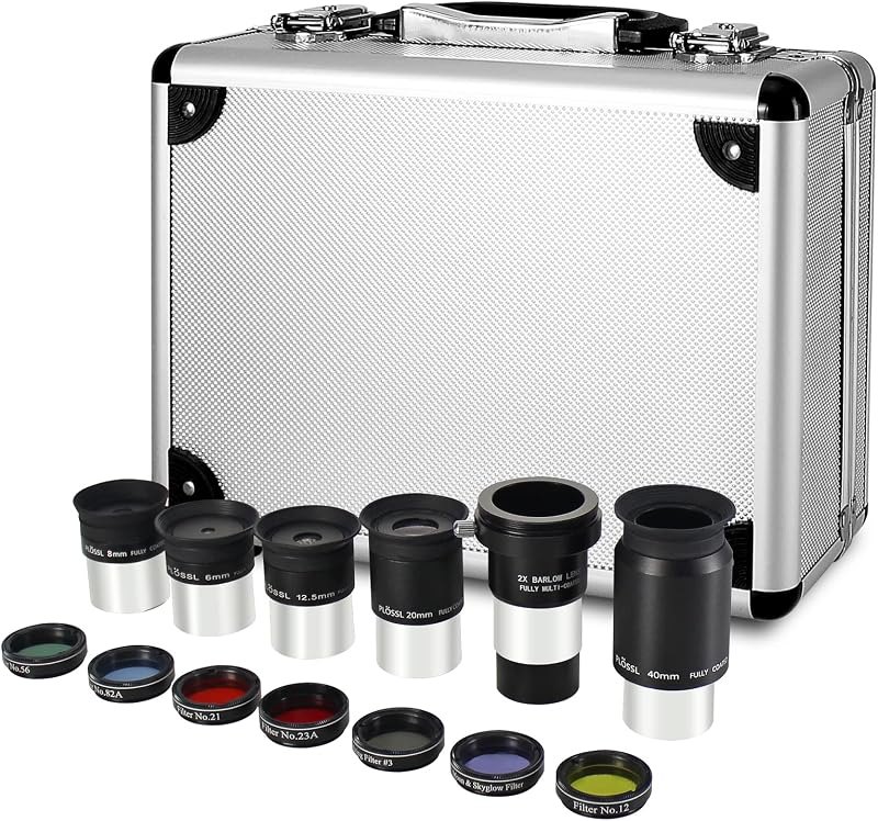 CelticBird Telescope Accessory Kit - 1.25" Telescope Eyepiece and Filter Set with a Sturdy Carry Case - Five Plossl