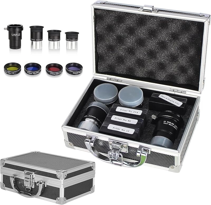 Celticbird Astronomical Telescope Accessory Kit - with 3pcs Plossl Eyepieces Set, 4pcs Filter Set, a 2X Barlow Lens —