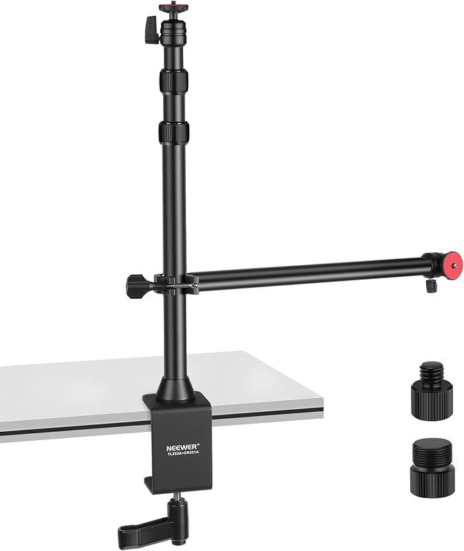 NEEWER Camera Desk Mount with Overhead C Amera Mounting Arm and 1/4" Ball Head, 17" - 41" Adjustable Tabletop Light
