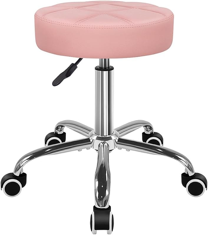KKTONER Round Rolling Stool Chair PU Leather Height Adjustable Shop Stool Swivel Drafting Work SPA Salon Stools with