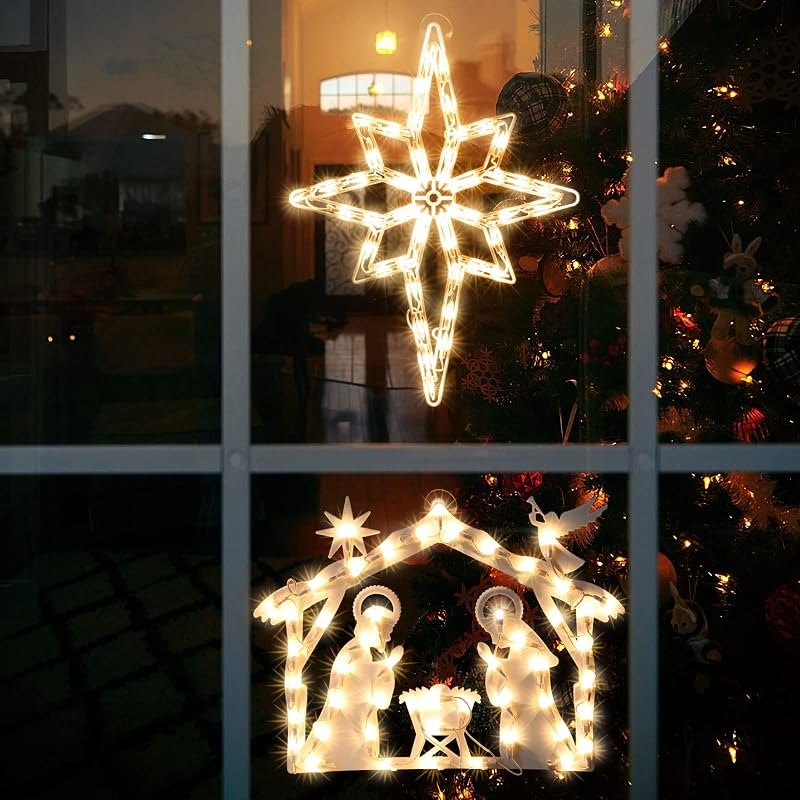 2 Pack Christmas Window Lighted Decorations,Christmas Window Silhouette Lights,Double Side Sign Lamp for Holiday