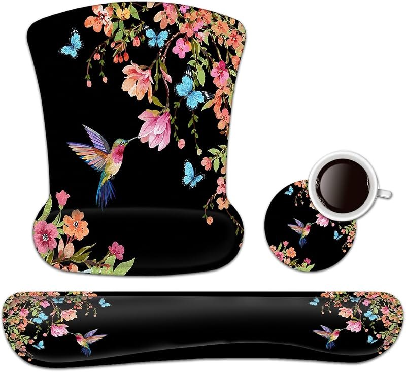 Ergonomic Mouse Pad with Gel Wrist Rest Support, Gaming Mouse Pad with Cloth, Non-Slip PU Base for Computer, Home