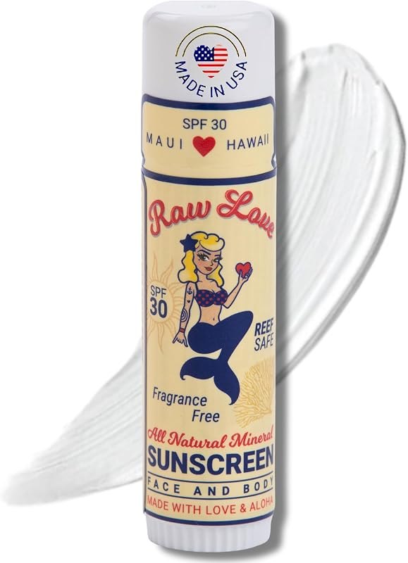 Raw Love Mineral Sunscreen Stick SPF 30 for Face, Reef Safe Zinc Oxide, Fragrance Free, Water Resistant, Travel Size