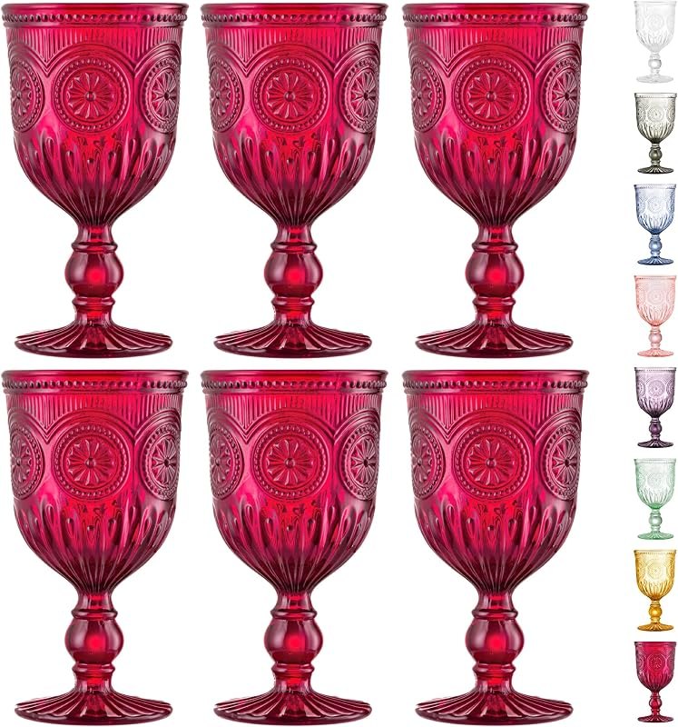 Red Wine Glasses Set of 6 Vintage Hobnail Goblets 10 oz — best red wine glass set for red wine glass set