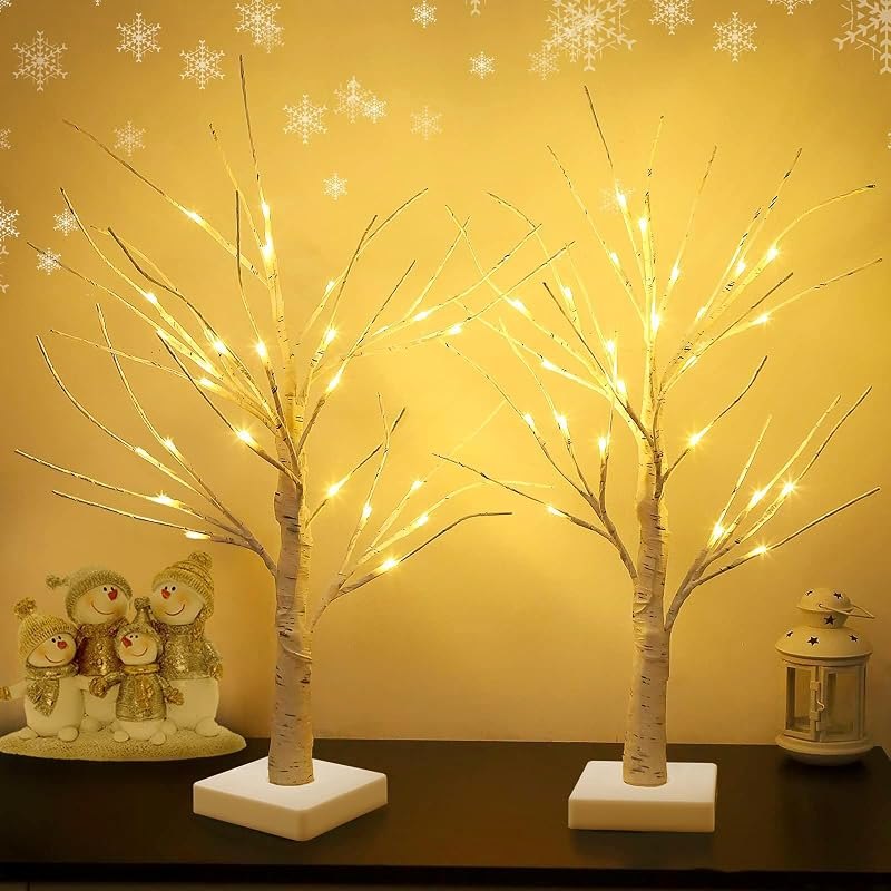 Set of 2 Warm White Birch Tree Lights 24 LED Twinkling White Birch Tree Light for Indoor Holiday Decor — LED window