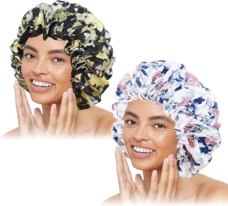 Luvruitaky Silk Bonnet for Sleeping 2 PCS Large Satin Bonnets for Black Women Double Layer Silk Soft Bonnet for Curly