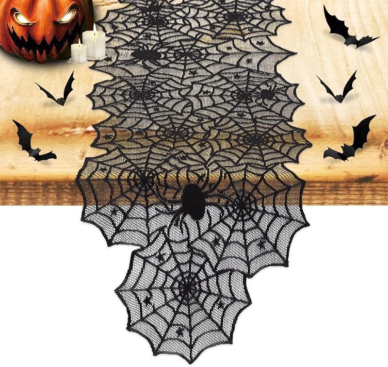 Nialnant Halloween Decoration Table Runner with 12 Pack 3D Bats — Spooky Party Decor for spooky party decor