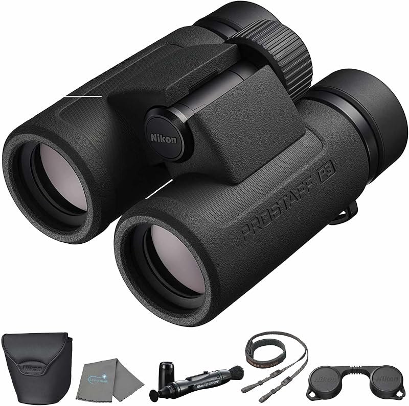 Prostaff P3 10x42 (16777) Black Binoculars Bundle with Lens Pen, and Cloth - High Powered Compact Adult Binoculars for