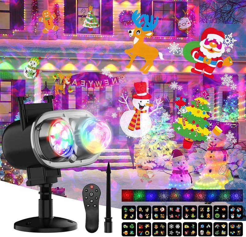 2025 Upgrade Halloween Christmas Projector Lights,2-in-1 Moving Holiday Landscape Lights,30 HD Wave Ocean