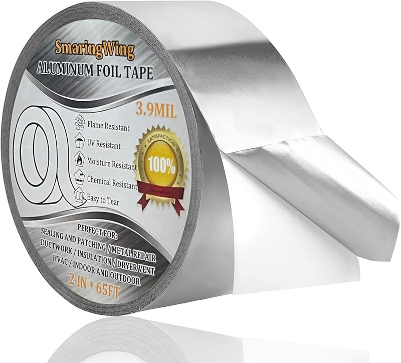 Aluminum Foil Duct Tape Heavy Duty Waterproof, Premium Silver Metal HVAC Heat Tapes (2"*65Feet,3.9mil), High