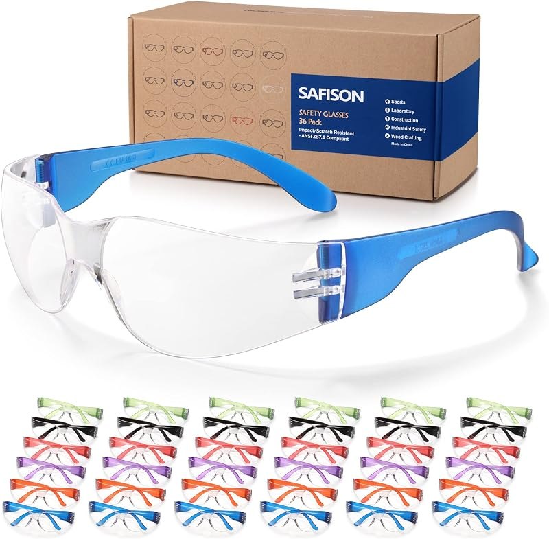 36 Pack Safety Glasses Bulk, ANSI Z87.1 Protective Eyewear, Scratch & Impact Resistant Protective Glasses with 6-Color