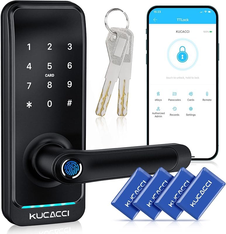 Keyless Entry Smart Lock with Handle: Kucacci Smart Door Lock with Keypad - Digital Fingerprint Lock with Keypad -APP