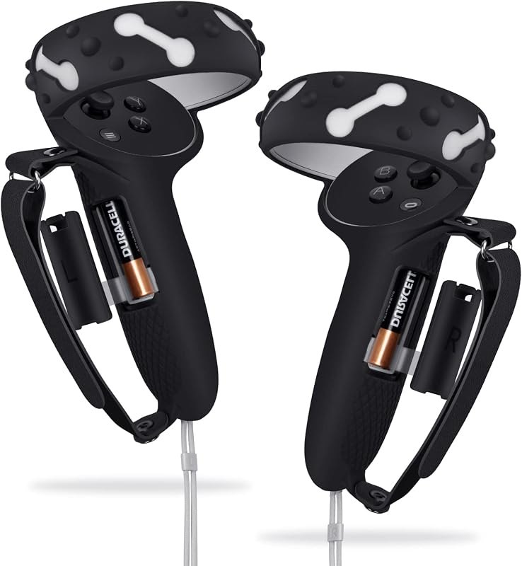 Controller Grips for Oculus Quest 2, Extended Silicone VR Grips Cover Protector with Battery Opening, Knuckle Straps