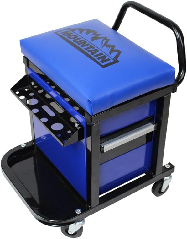 MOUNTAIN 1684 Mechanics Creeper Seat with Tool Storage for Garages, Repair Shops, and DIY, Padded Seat, 300 lbs