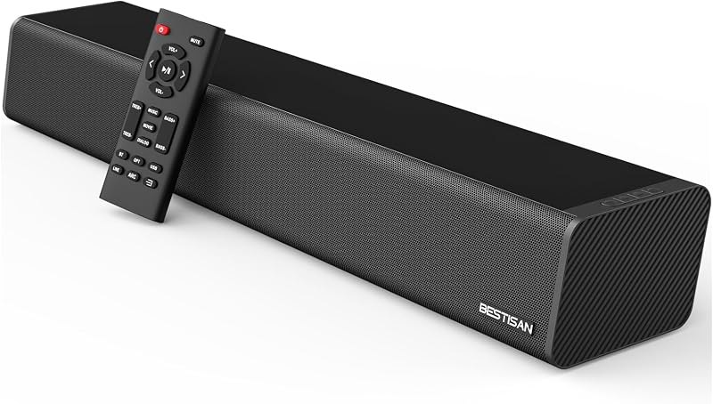Sound Bar, BESTISAN 50 Watts Soundbar with HDMI, Optical, AUX, USB,Sub Out and Bluetooth Connection, DSP, Bass