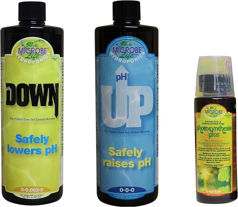 Microbe Life Hydroponics pH Control Kit with pH Up and Down for Stability, 16 oz Bottles, 4 oz Sample of Premium