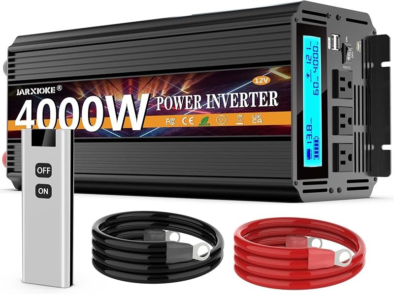 4000 Watt Power Inverter 12V DC to 110V 120V Converter for Family RV Off Grid Solar System Car with Type-C Ports 3 AC