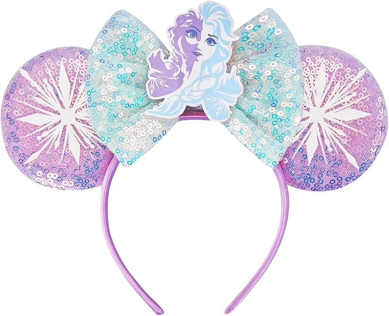 Pink Mouse Ears Headband, Silver Birthday Hairband Purple Iridescent Princess Costume Party Decoration Hair