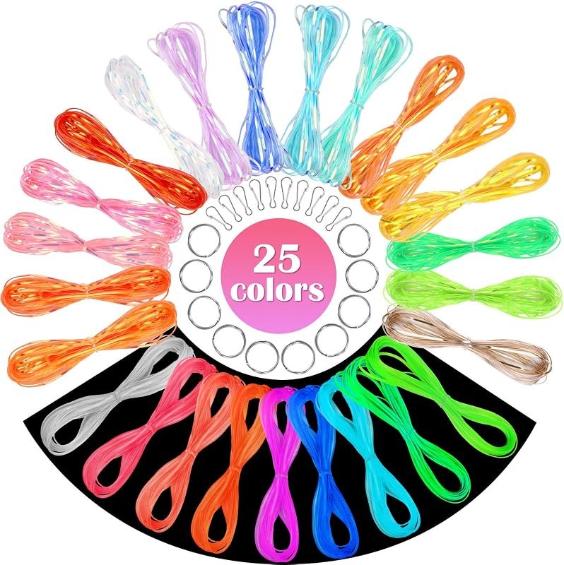Lanyard String Kit, Cridoz 25 Bundles Gimp String Plastic Lacing Cord with 20pcs Snap Clip Hooks and Keyrings for