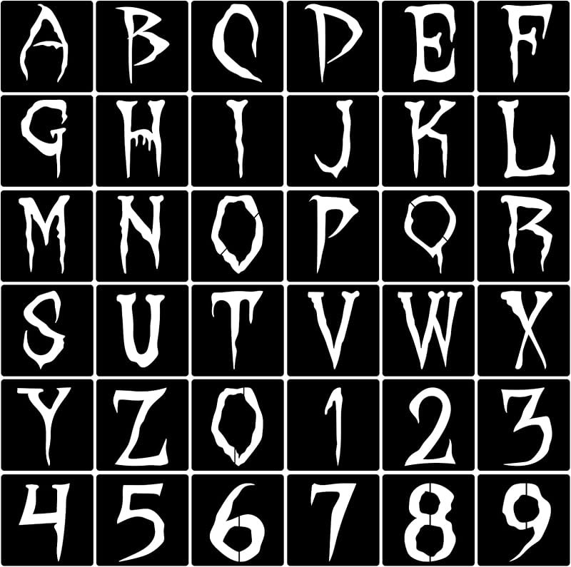 36pcs Halloween Letter Stencils Reusable Halloween Number Stencil DIY Alphabet Stencil for Painting on Wood Canvas