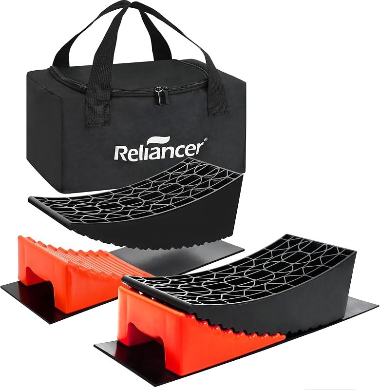 RV Camper Leveler Kit-2 Curved Levelers,2 Wheel Chocks,RV Leveling Blocks w/2 Anti-Slip Rubber Mats & Carrying Bag,Up