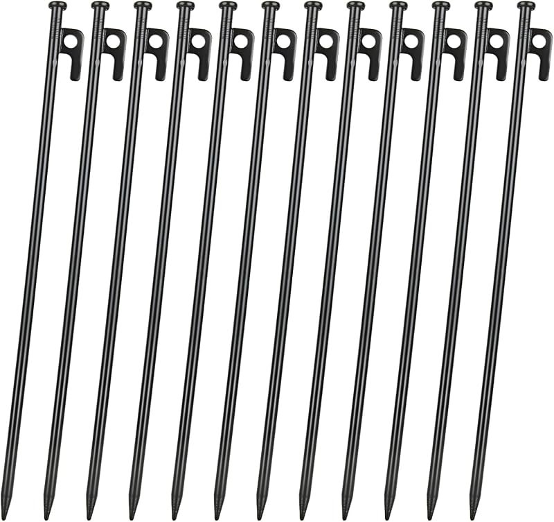 12PCS Tent Stakes Heavy Duty, 16Inch Metal Camping Stakes Tent Pegs for Outdoors Mountain-Climbing Camping Hiking —