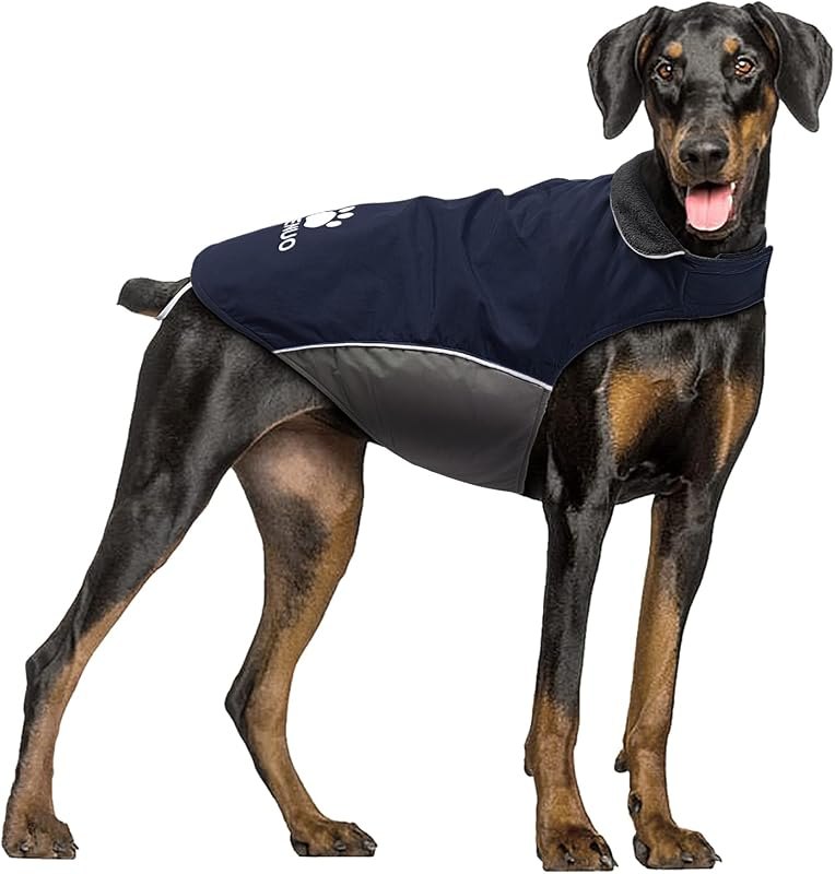 Dog Raincoat, 100% Waterproof Dog Warm Jacket for Fall Winter, Rainproof Coat with Adjustable & Reflective Stripes for