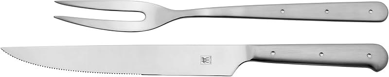 ZWILLING Porterhouse 2pc Stainless Steel Carving Knife Set with Fork in Red Presentation Box, Gift Set — carving knife