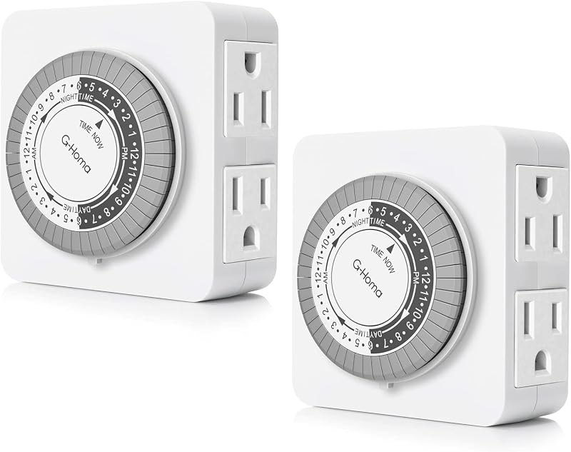 G-Homa Timer Outlet Electric Indoor with 2 Grounded Outlet,Plug-in 24-Hour Mechanical Timers,Daily On/Off Cycle,Energy