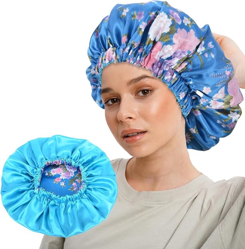Luvruitaky Satin Bonnet Large Sleep Bonnet Silk Double Layer Bonnets for Women Sleeping Cap for Natural Curly Hair