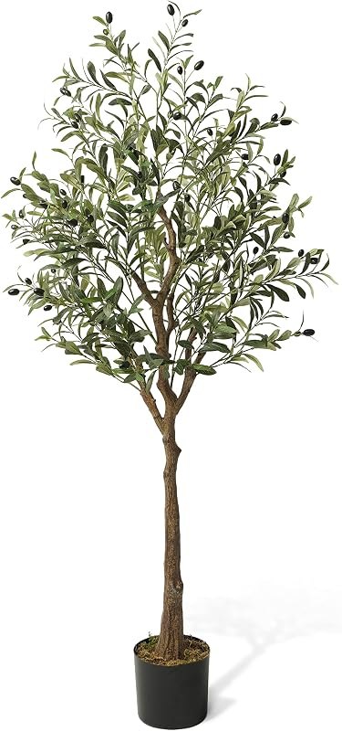 CAPHAUS 5 Feet, 60 Inch, Artificial Olive Tree, Faux Plant in Pot, Faux Olive Branch and Fruit, Fake Potted Topiary