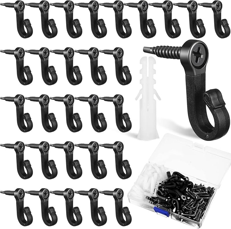 Zhengmy 120 Sets Light Hanger Hooks for Christmas Outdoor Screw Hooks Christmas Patio Clips with Screw and Storage Box