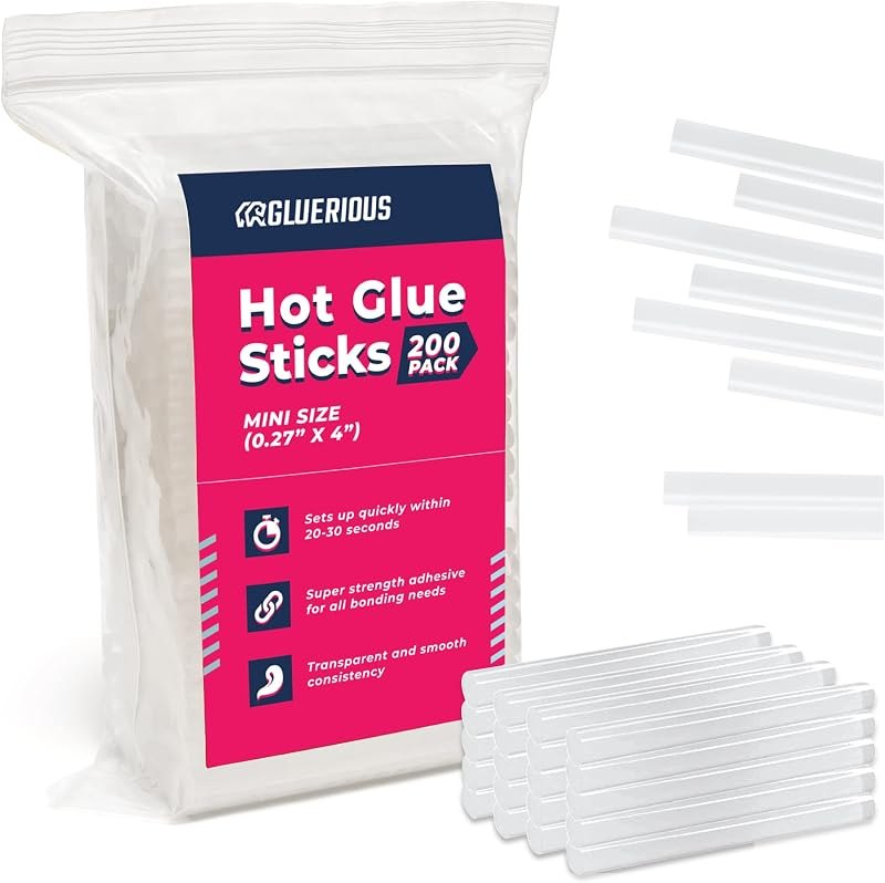 Gluerious Mini Hot Glue Gun Sticks, 200 Pack - 4" Length, 0.27" Diameter for Small Glue Guns - Bulk Clear Glue Sticks