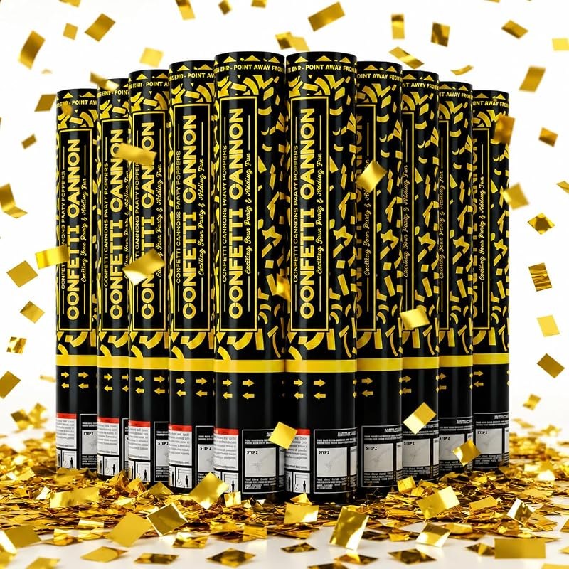 Confetti Poppers 12 Pack, Gold Confetti Cannon 12 Inch Confetti Party Poppers with Metallic Gold Confetti for Wedding